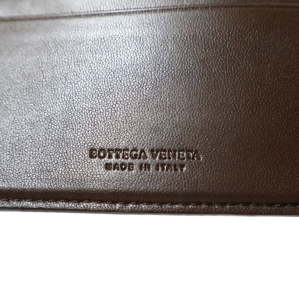 BOTTEGA VENETA(ボッテガヴェネタ) イントレチャート レザー 二つ折り財布 コンパクトウォレット コインケース ブラウン