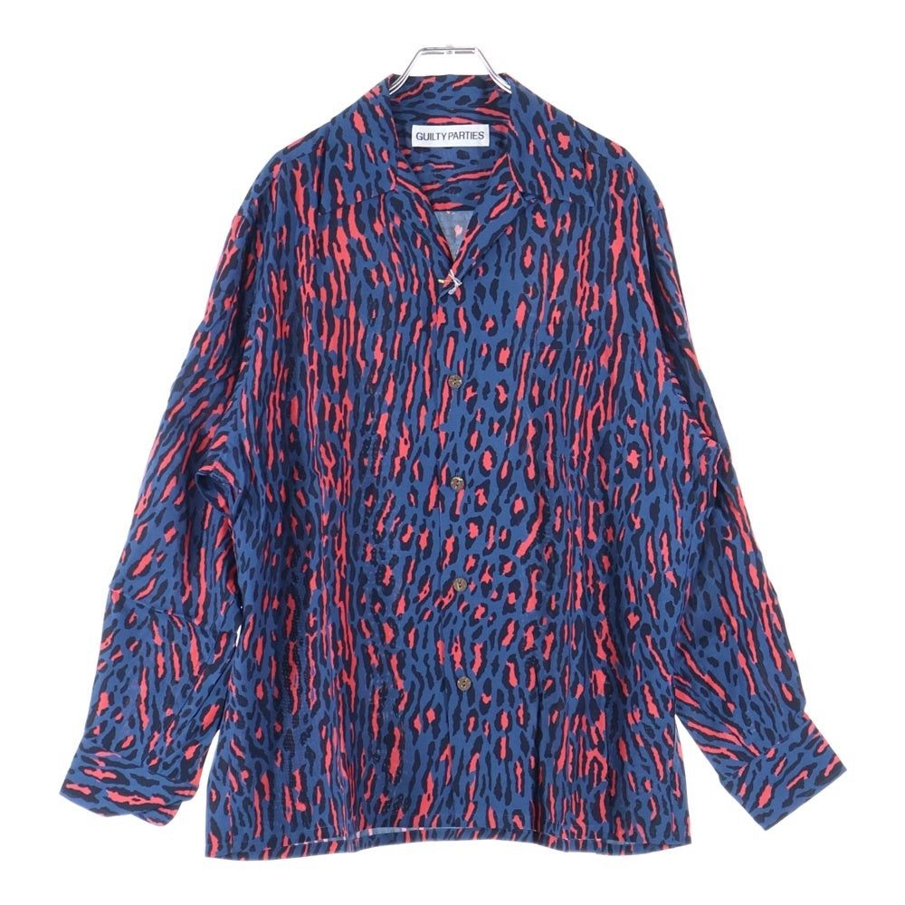 WACKO MARIA(ワコマリア) 24AW LEOPARD HAWAIIAN SHIRT L/S レオパード ハワイアン 長袖シャツ ブルー 24FWE-WMS-HI02