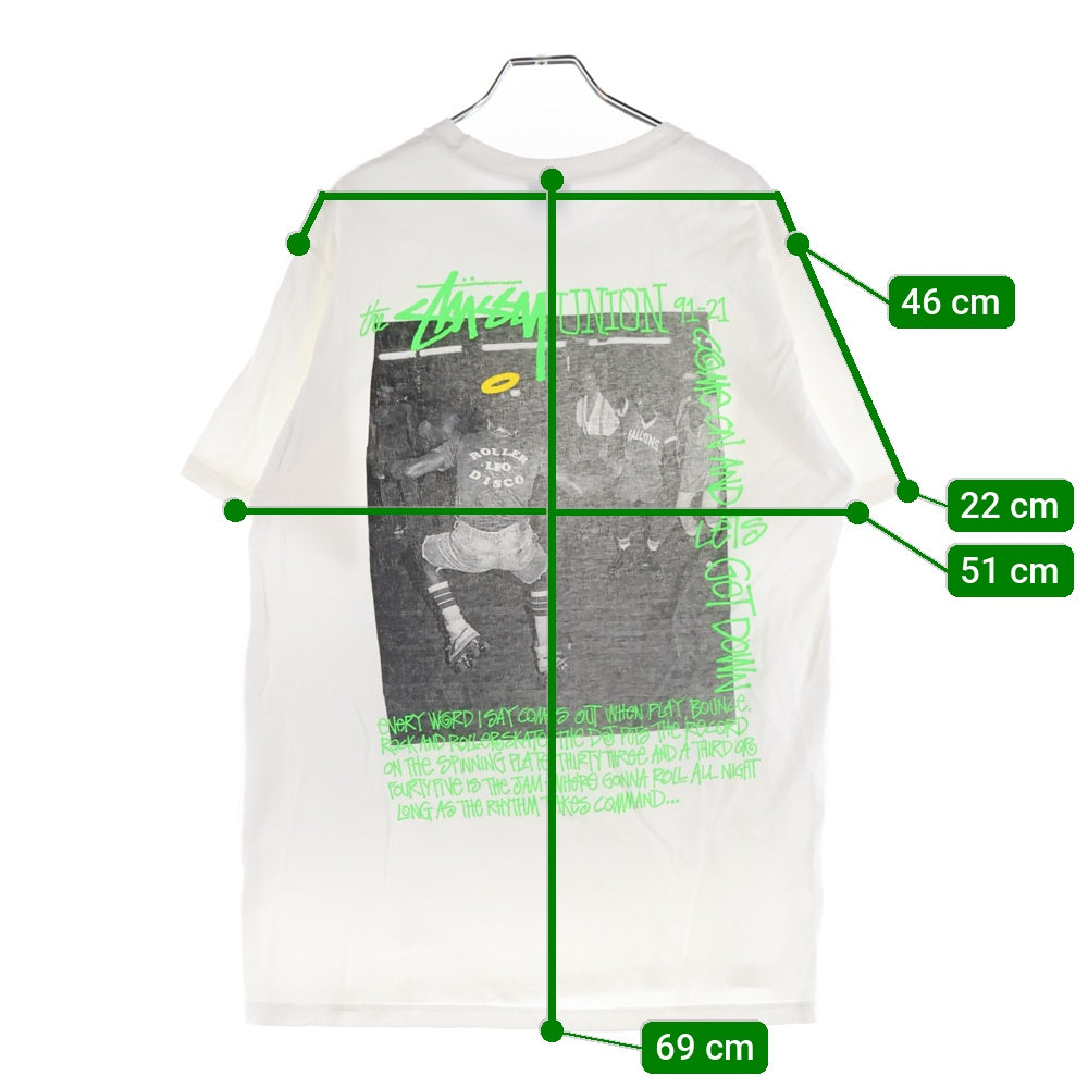 STUSSY(ステューシー) 21SS ×30th Union Roller Disco Tee ユニオン ローラー ディスコ 両面プリント クルーネック半袖Tシャツ カットソー ホワイト