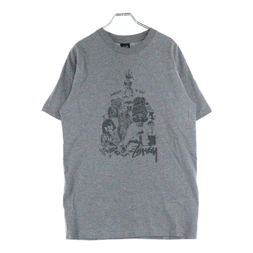 STUSSY(ステューシー) 00s OLD STUSSY KNOWLEDGE IS KING オールドステューシー グラフィックプリント クルーネック 半袖Tシャツ カットソー グレー