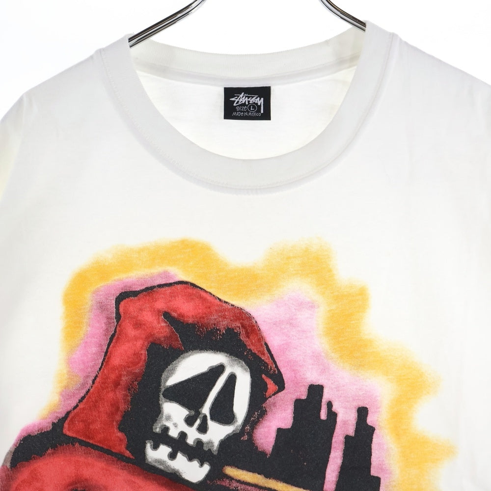 STUSSY(ステューシー) S/S REAPER TEE スカル ブルドッグ プリント クルーネック半袖Tシャツ ホワイト