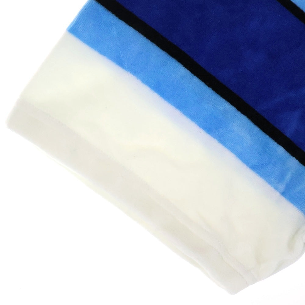 SUPREME(シュプリーム) 21SS Stripe Velour Polo ストライプ ロゴプリント ベロア 半袖ポロシャツ ホワイト/ブルー