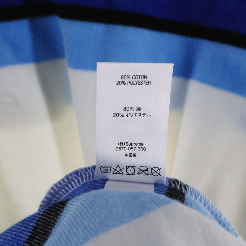 SUPREME(シュプリーム) 21SS Stripe Velour Polo ストライプ ロゴプリント ベロア 半袖ポロシャツ ホワイト/ブルー