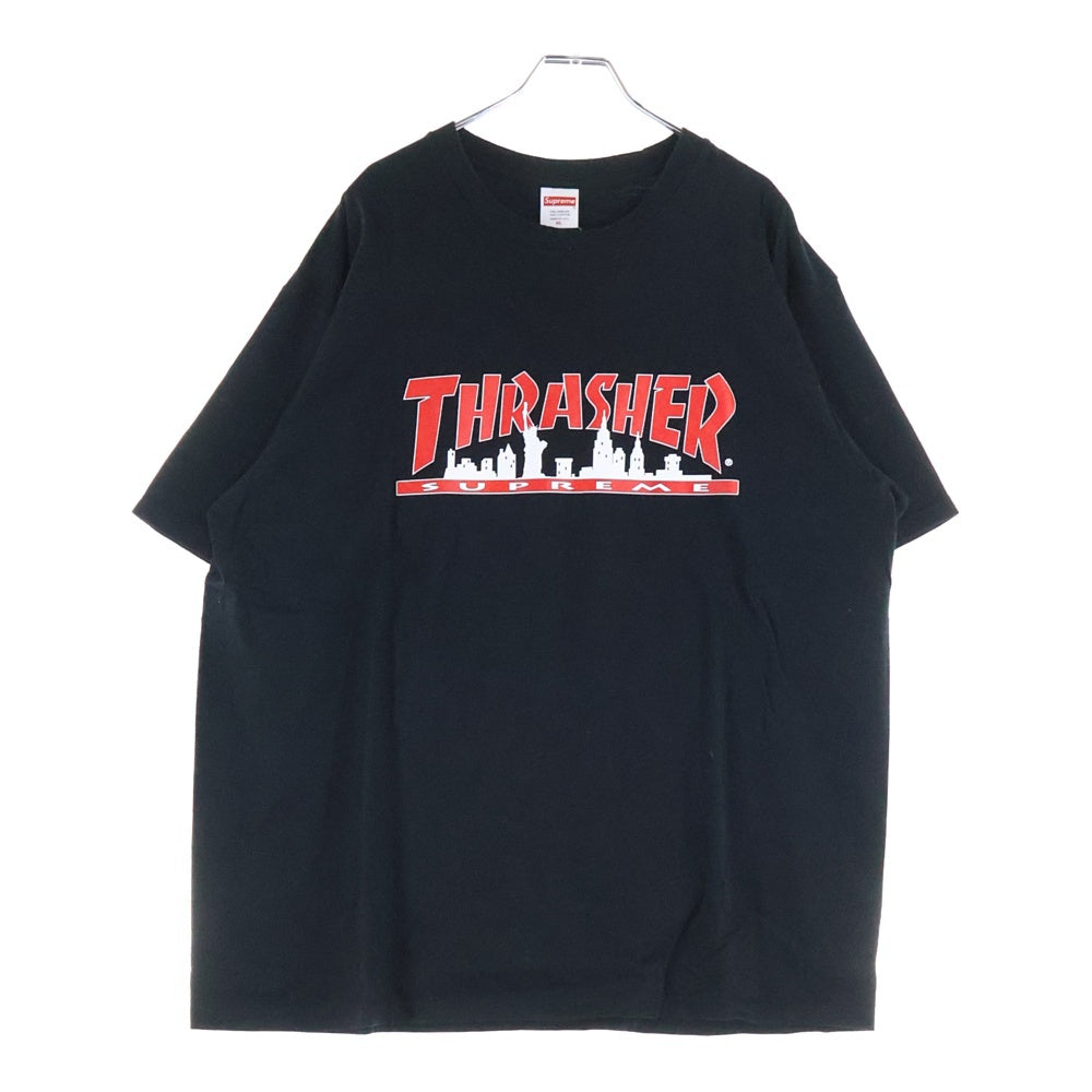 SUPREME(シュプリーム) 21AW ×Thrasher Skyline Tee スラッシャー スカイライン ロゴプリント クルーネック半袖Tシャツ カットソー ブラック