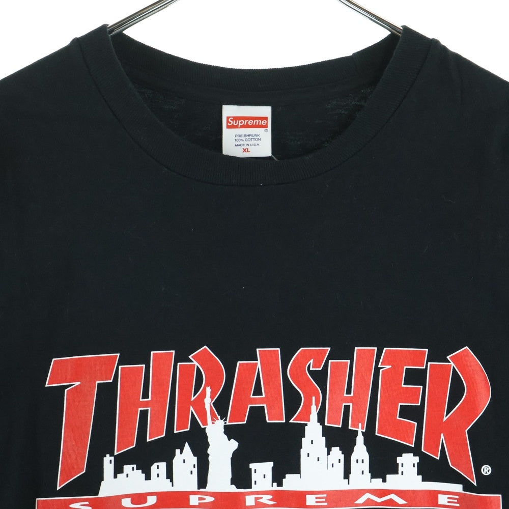 SUPREME(シュプリーム) 21AW ×Thrasher Skyline Tee スラッシャー スカイライン ロゴプリント クルーネック半袖Tシャツ カットソー ブラック
