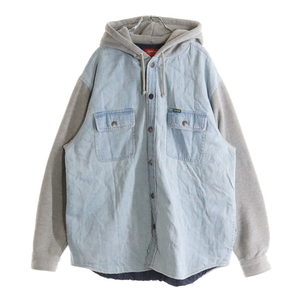 SUPREME(シュプリーム) 22AW Fleece Hooded デニムシャツ フード付き スウェットコンビ 裏地キルティング インディゴ/グレー