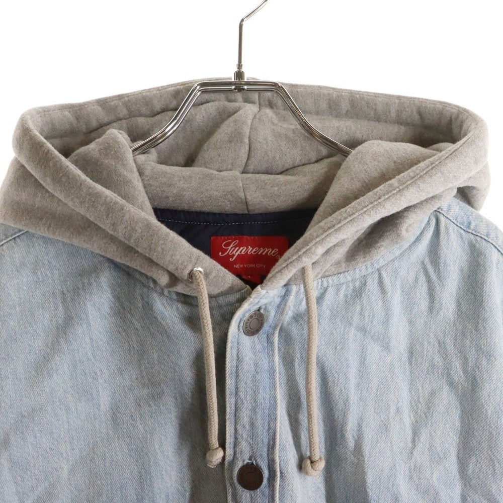 SUPREME(シュプリーム) 22AW Fleece Hooded デニムシャツ フード付き スウェットコンビ 裏地キルティング インディゴ/グレー
