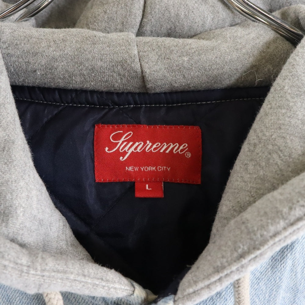 SUPREME(シュプリーム) 22AW Fleece Hooded デニムシャツ フード付き スウェットコンビ 裏地キルティング インディゴ/グレー