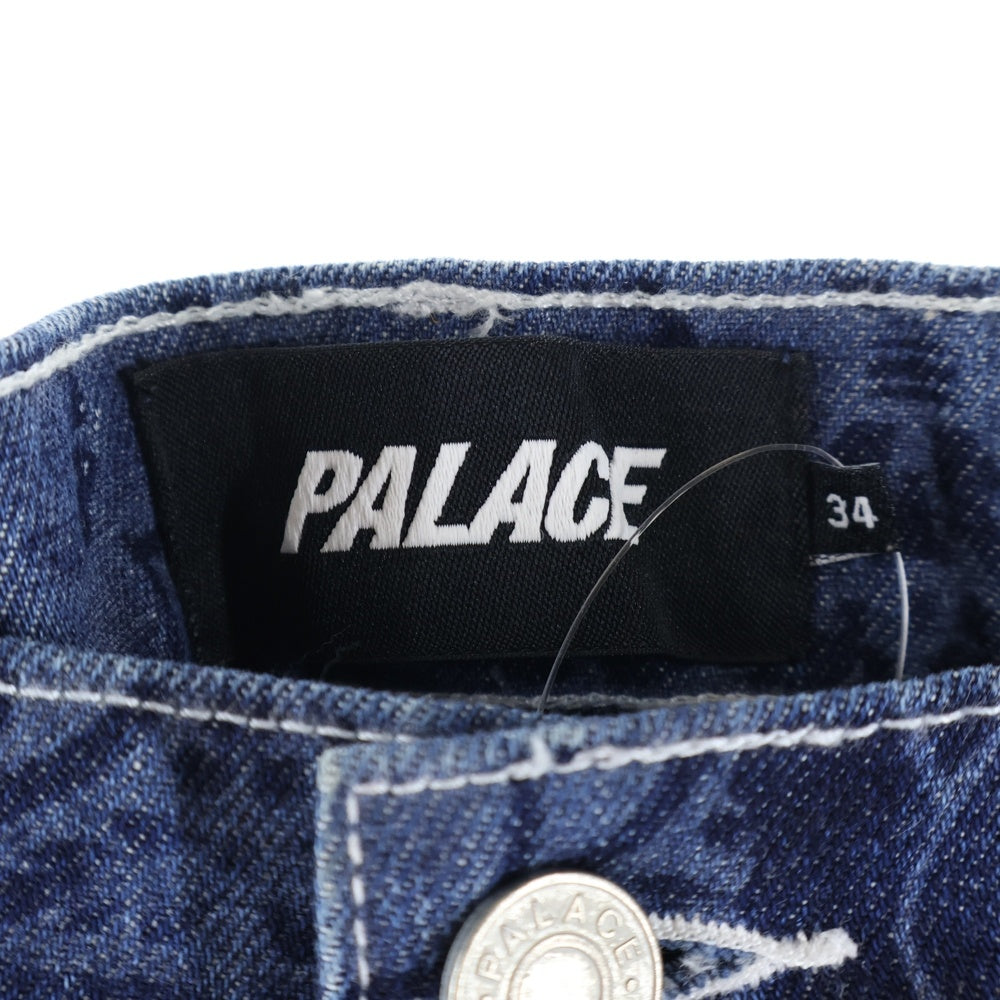 Palace Skateboards(パレススケートボーズ) 総柄 ロゴプリント ボタンフライ ストレートデニムパンツ インディゴ