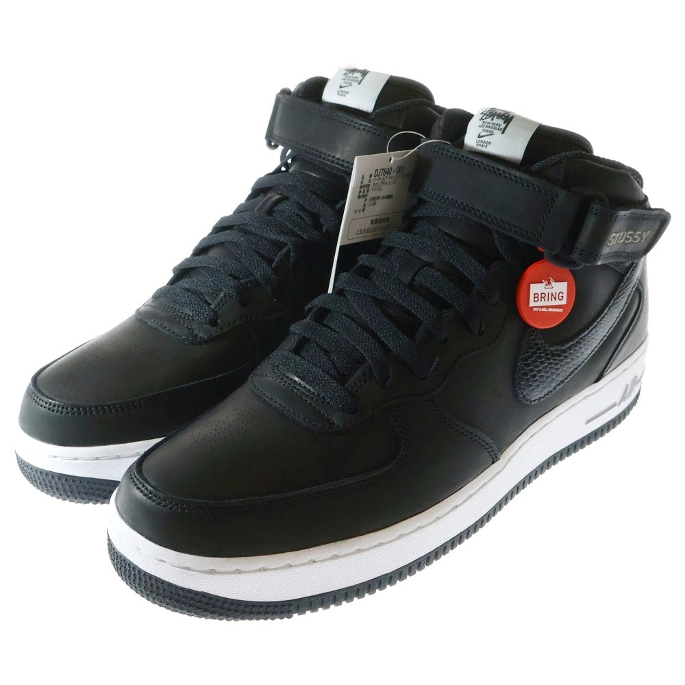 NIKE(ナイキ) ×STUSSY AIR FORCE 1 MID BLACK SNAKESKIN ステューシー エアフォースワン ミドルカットスニーカー ブラック US10.5/28.5cm DJ7840-001