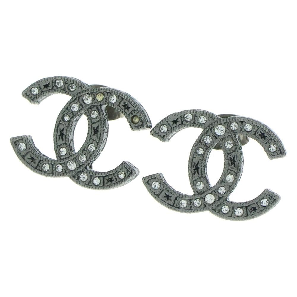 CHANEL(シャネル) ココマーク ラインストーン ロゴピアス 2個セット ブラック