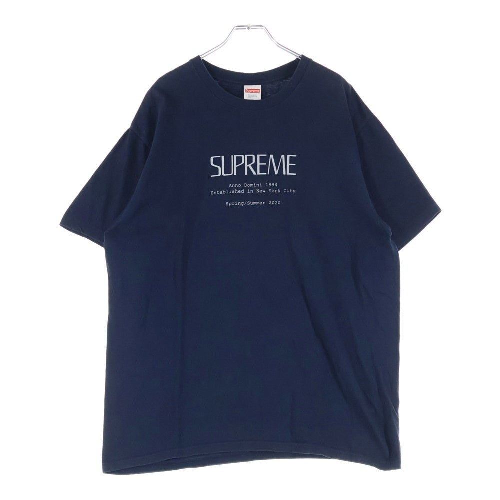 SUPREME(シュプリーム) 20SS Anno Domini Tee アノ ドミニ フロントロゴプリント クルーネック半袖Tシャツ カットソー ネイビー