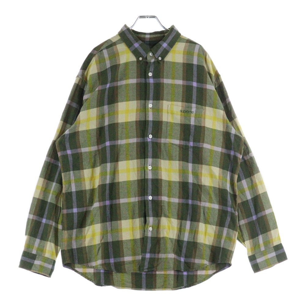 SUPREME(シュプリーム) 23AW Plaid Flannel Shirt フロントロゴ刺繍 フランネル 長袖シャツ グリーン/イエロー