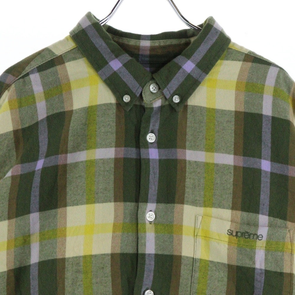 SUPREME(シュプリーム) 23AW Plaid Flannel Shirt フロントロゴ刺繍 フランネル 長袖シャツ グリーン/イエロー