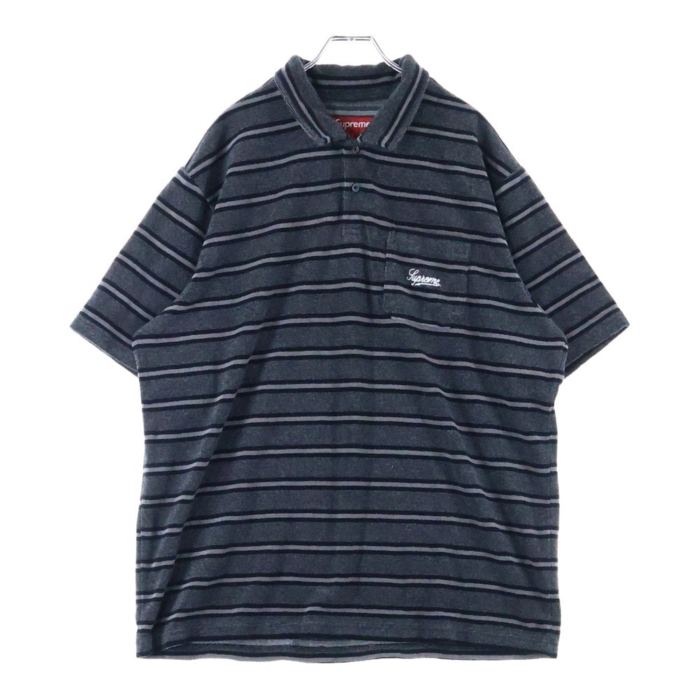 SUPREME(シュプリーム) 24SS Stripe Terry S/S Polo ストライプ テリー パイル地 半袖ポロシャツ グレー