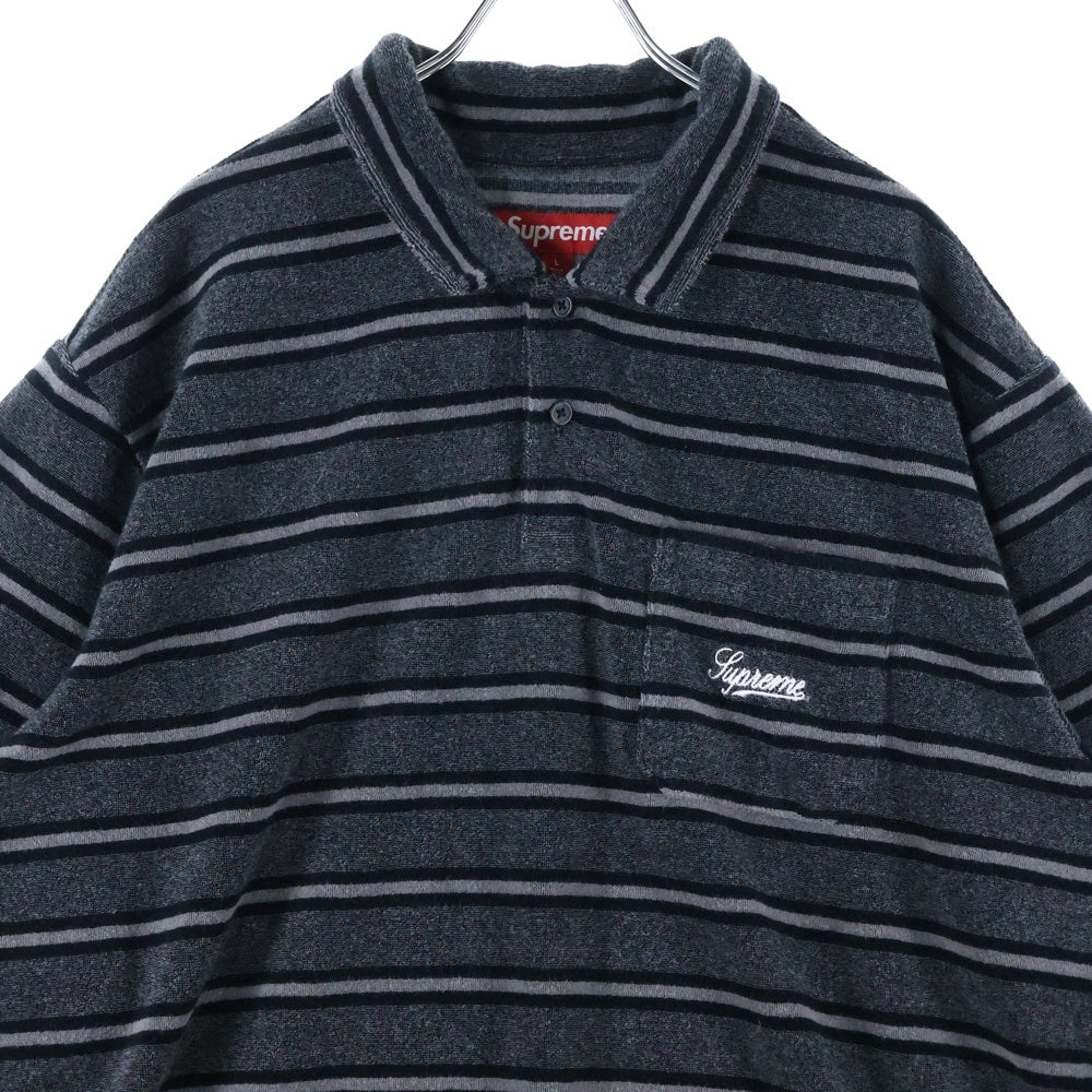 SUPREME(シュプリーム) 24SS Stripe Terry S/S Polo ストライプ テリー パイル地 半袖ポロシャツ グレー