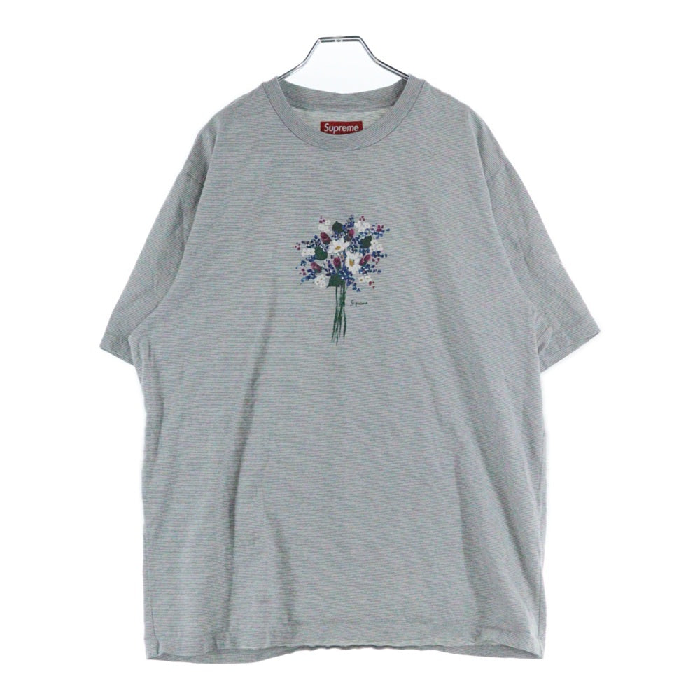 SUPREME(シュプリーム) 24SS Bouquet S/S Top ブーケ ロゴプリント ボーダー クルーネック半袖Tシャツ カットソー グレー