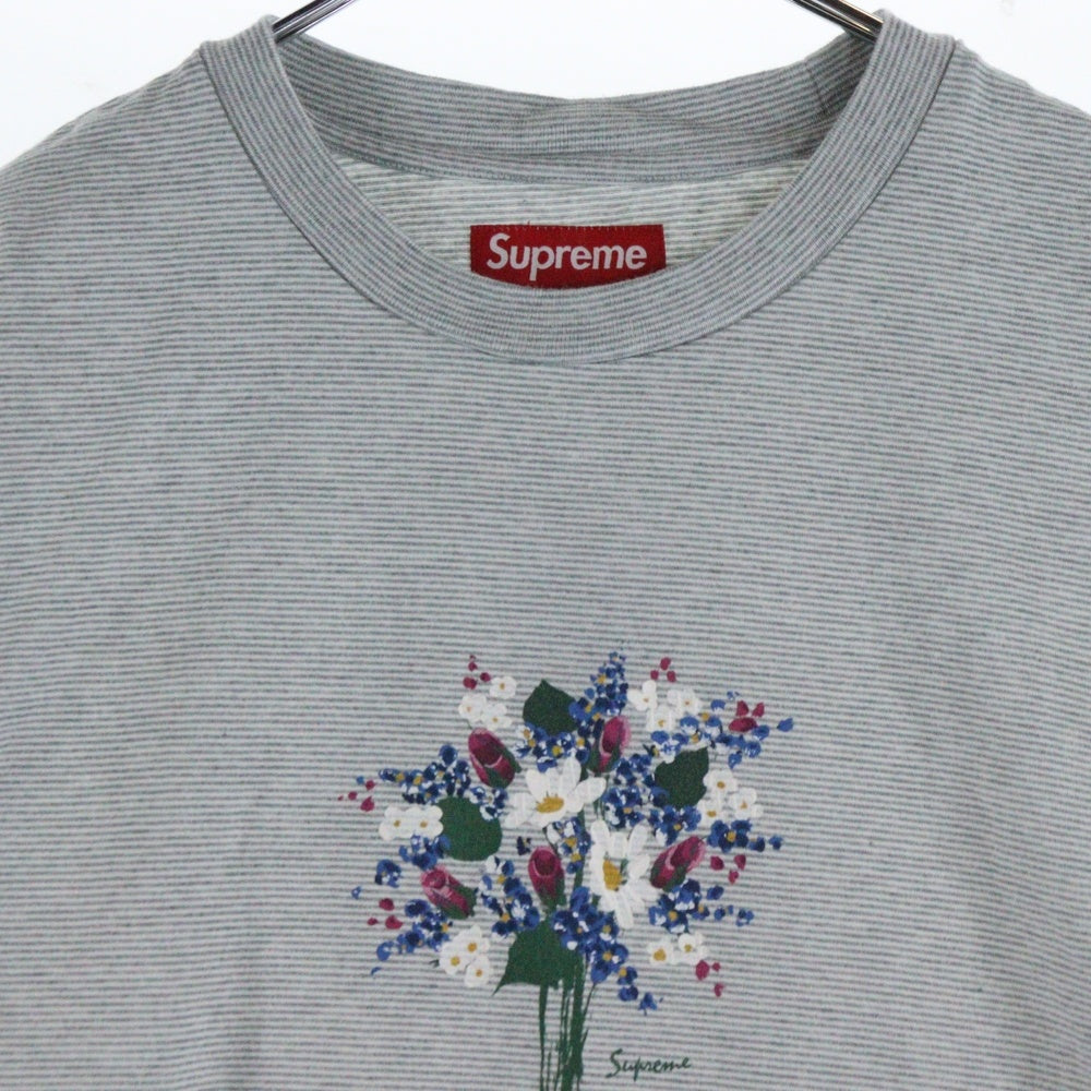 SUPREME(シュプリーム) 24SS Bouquet S/S Top ブーケ ロゴプリント ボーダー クルーネック半袖Tシャツ カットソー グレー