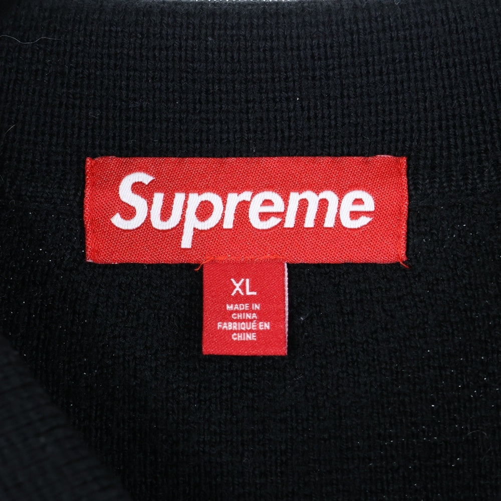 SUPREME(シュプリーム) 24AW Zip Up Polo Sweater フロントロゴ刺繍 ジップアップ ポロニットセーター ブラック/ピンク