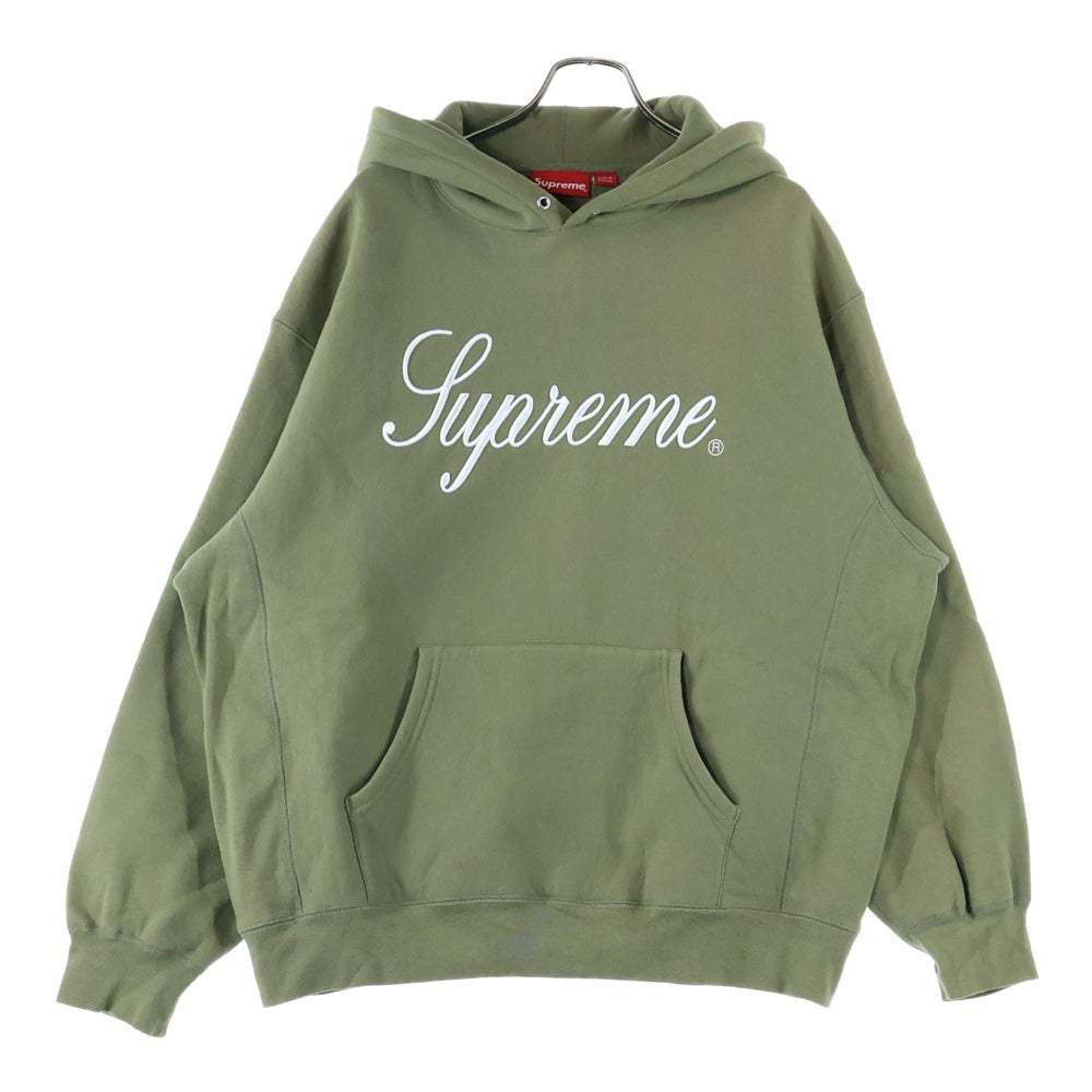 SUPREME(シュプリーム) 23AW Raised Script Hooded レイズド スクリプト フロントロゴ プルオーバー スウェットパーカー フーディ グリーン