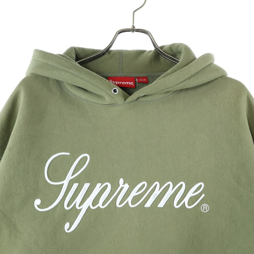 SUPREME(シュプリーム) 23AW Raised Script Hooded レイズド スクリプト フロントロゴ プルオーバー スウェットパーカー フーディ グリーン
