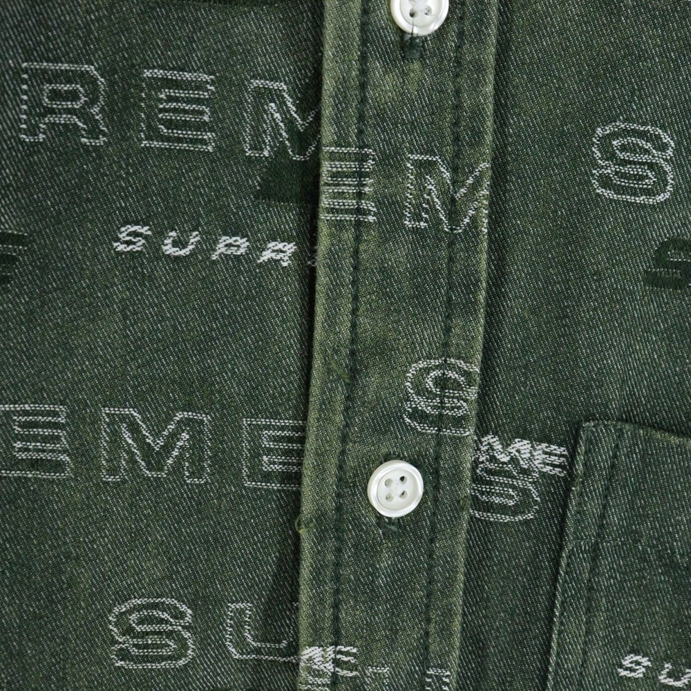 SUPREME(シュプリーム) 19AW Dimensions Logo Denim Shirt ディメンションズ 総柄ロゴ デニム 長袖シャツ グリーン