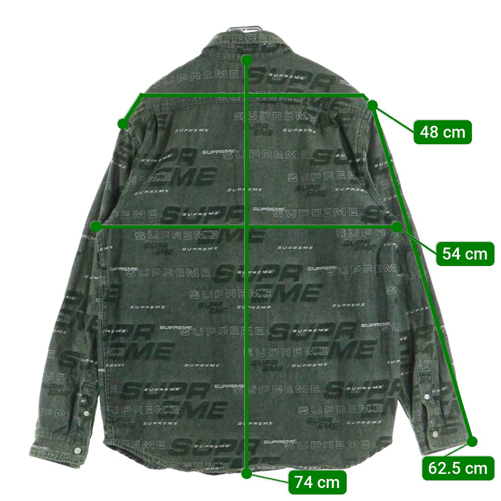 SUPREME(シュプリーム) 19AW Dimensions Logo Denim Shirt ディメンションズ 総柄ロゴ デニム 長袖シャツ グリーン