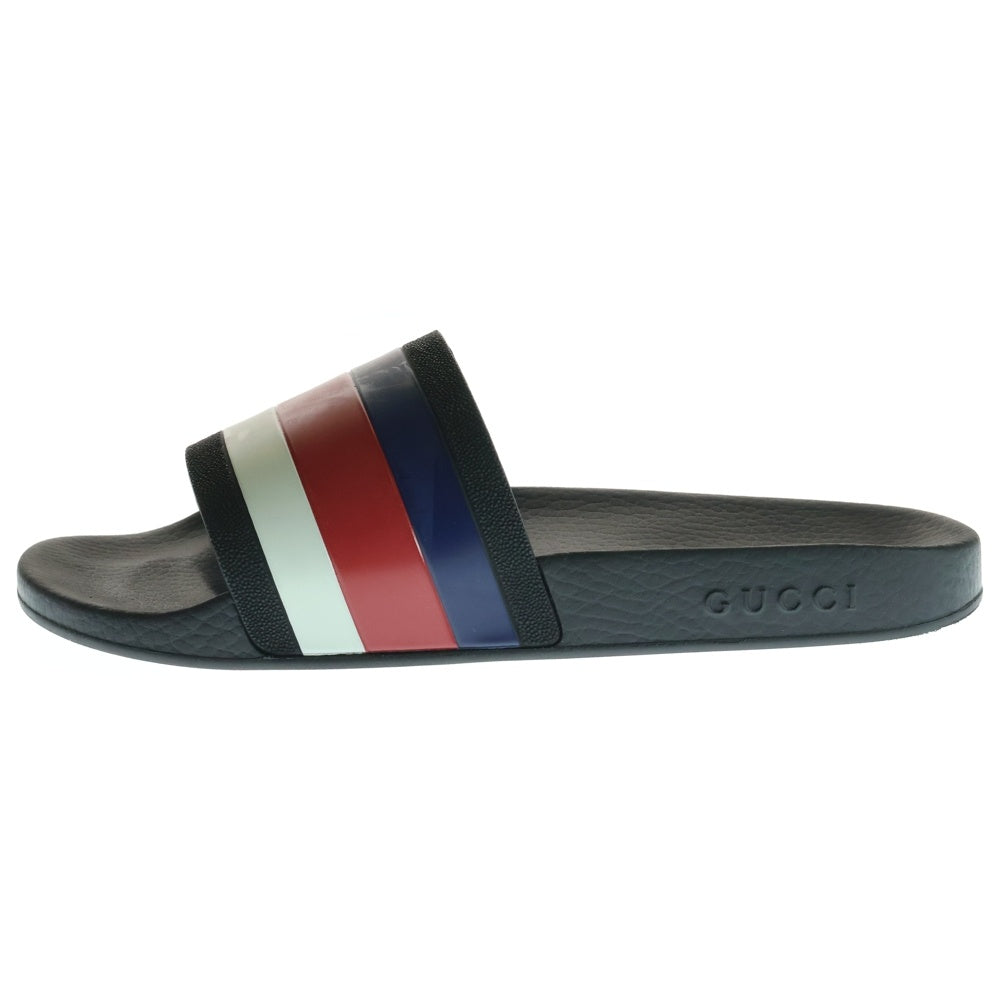 GUCCI(グッチ) トリコロールカラー レザー シャワーサンダル ブラック 308234-160