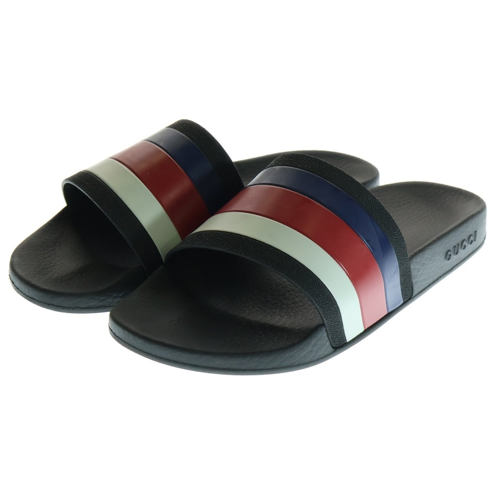 GUCCI(グッチ) トリコロールカラー レザー シャワーサンダル ブラック 308234-160
