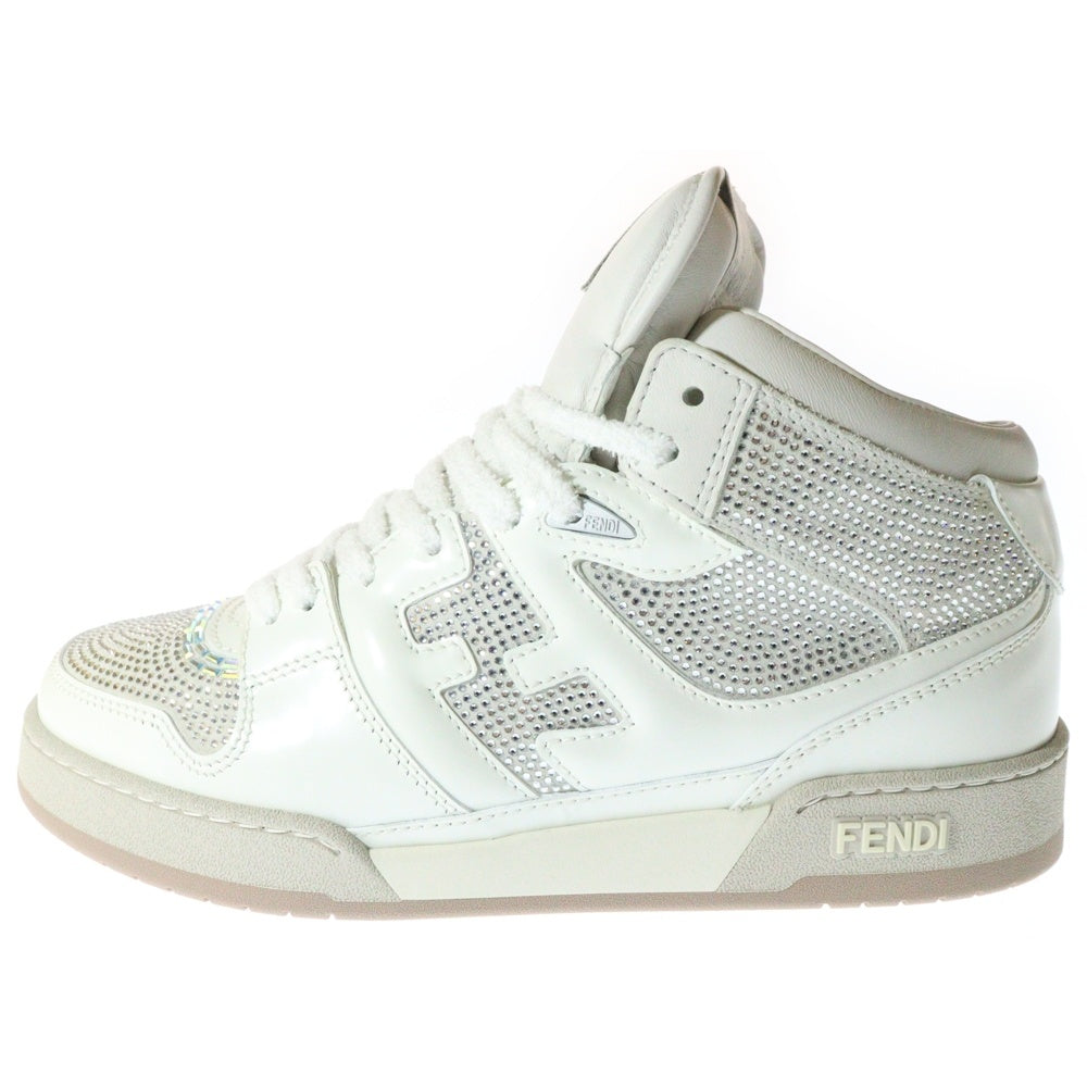 FENDI(フェンディ) FFロゴ ラインストーン レザー ミッドカットスニーカー ホワイト 7E1612 AN8K F014E