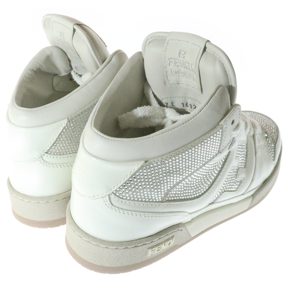 FENDI(フェンディ) FFロゴ ラインストーン レザー ミッドカットスニーカー ホワイト 7E1612 AN8K F014E
