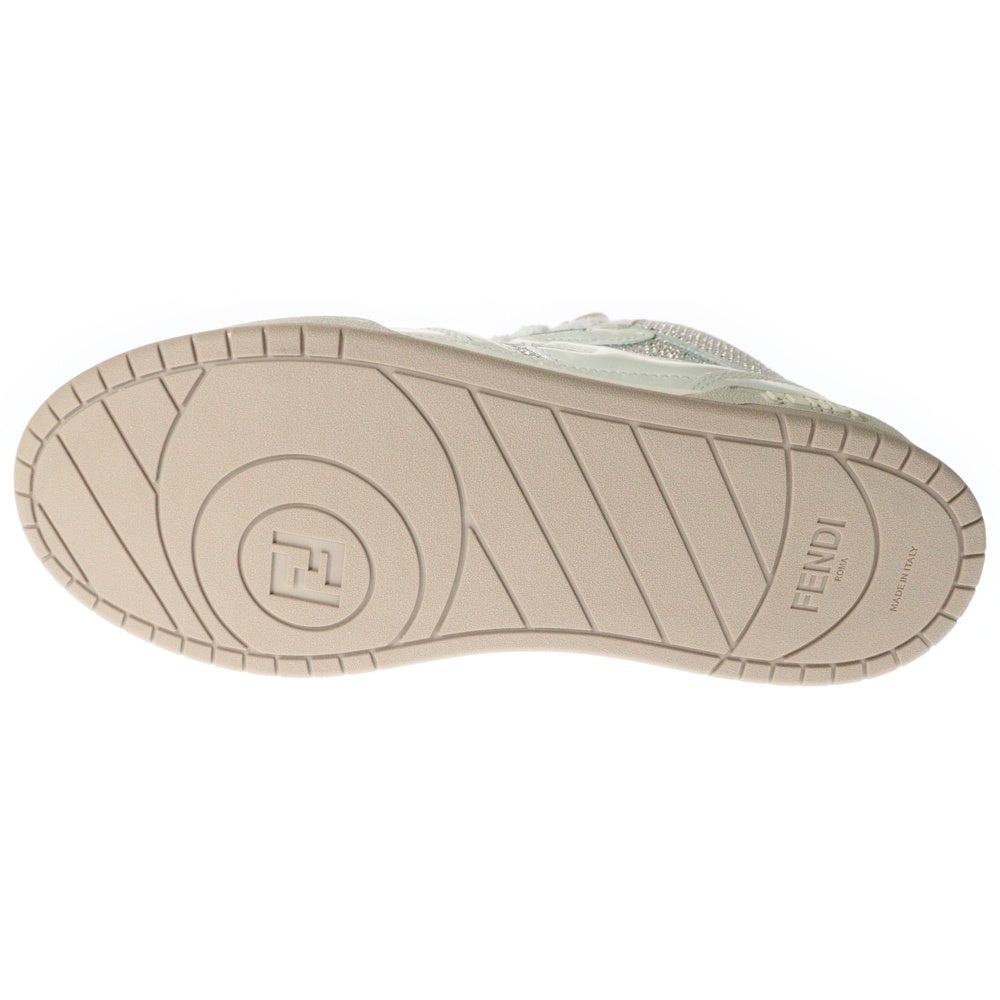 FENDI(フェンディ) FFロゴ ラインストーン レザー ミッドカットスニーカー ホワイト 7E1612 AN8K F014E