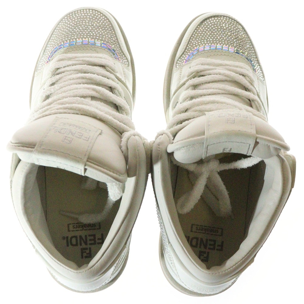 FENDI(フェンディ) FFロゴ ラインストーン レザー ミッドカットスニーカー ホワイト 7E1612 AN8K F014E