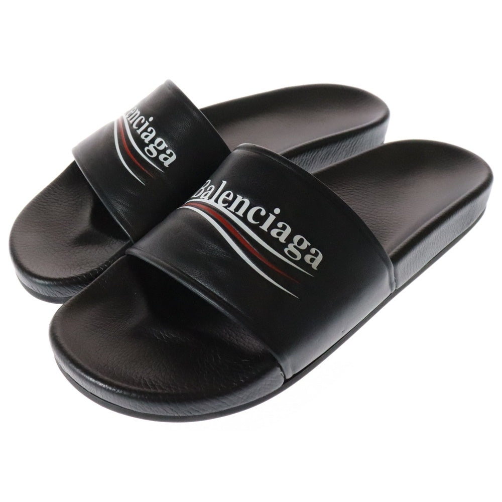 BALENCIAGA(バレンシアガ) キャンペーン ロゴ レザー スライド サンダル ブラック 506351