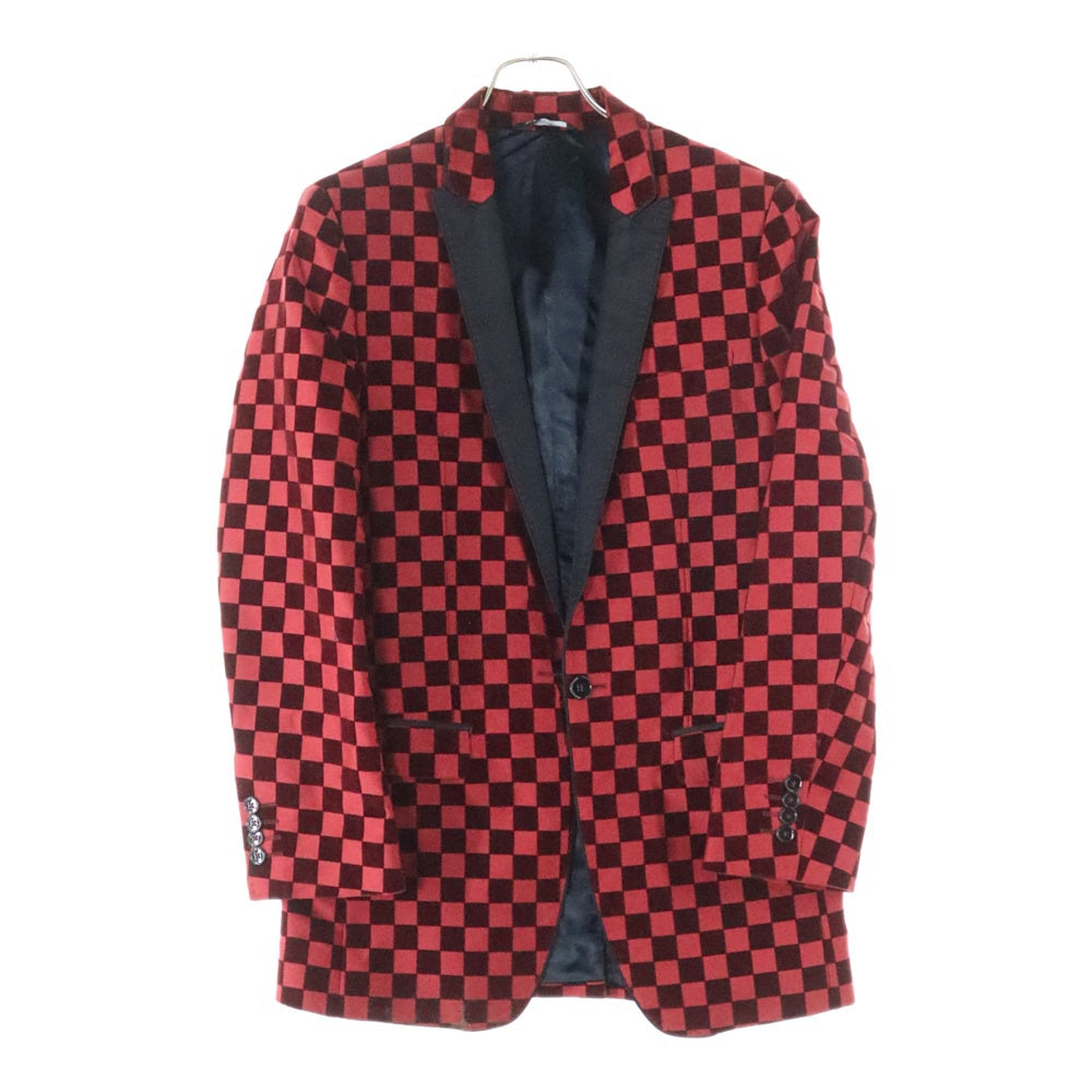 DOLCE & GABBANA(ドルチェアンドガッバーナ) ベロア ブロックチェック 1B テーラードジャケット レッド G2966T