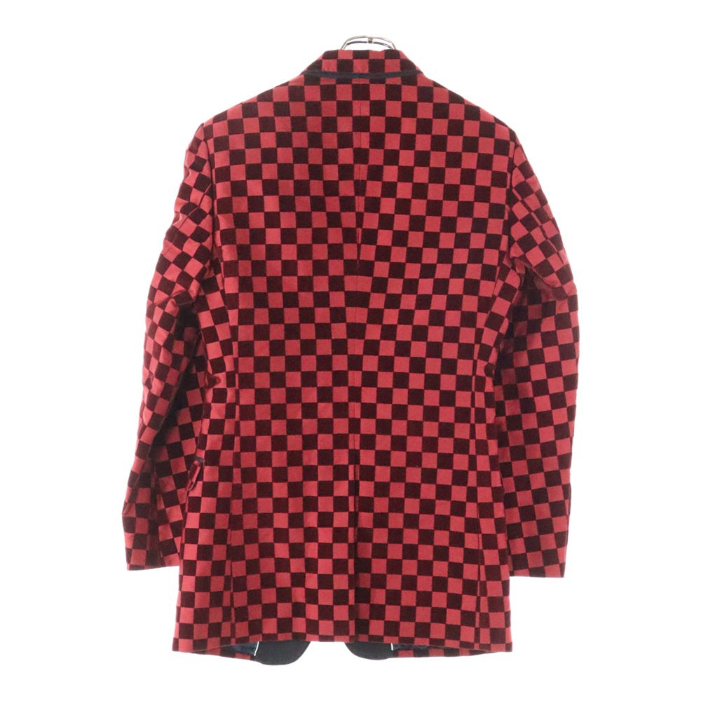 DOLCE & GABBANA(ドルチェアンドガッバーナ) ベロア ブロックチェック 1B テーラードジャケット レッド G2966T