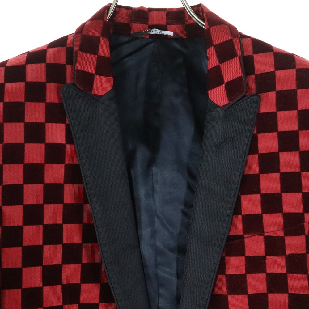 DOLCE & GABBANA(ドルチェアンドガッバーナ) ベロア ブロックチェック 1B テーラードジャケット レッド G2966T