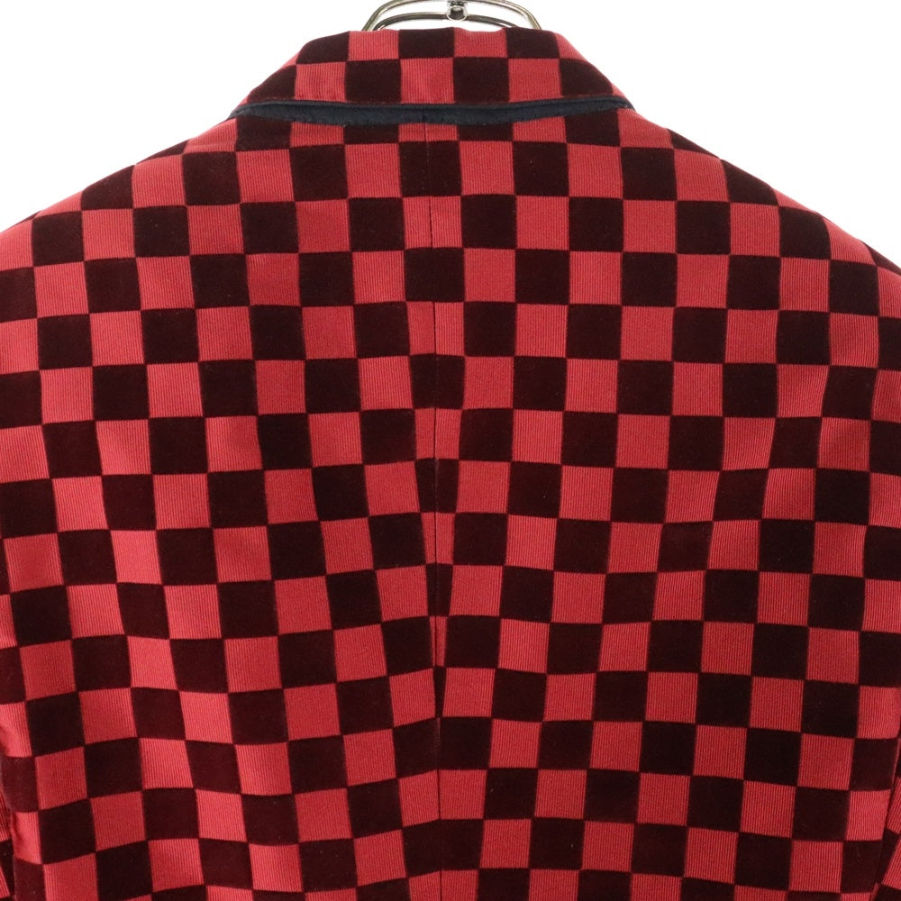DOLCE & GABBANA(ドルチェアンドガッバーナ) ベロア ブロックチェック 1B テーラードジャケット レッド G2966T