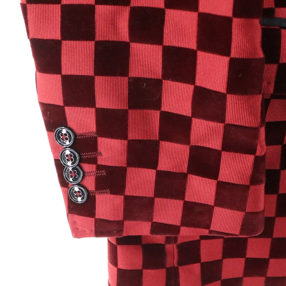 DOLCE & GABBANA(ドルチェアンドガッバーナ) ベロア ブロックチェック 1B テーラードジャケット レッド G2966T