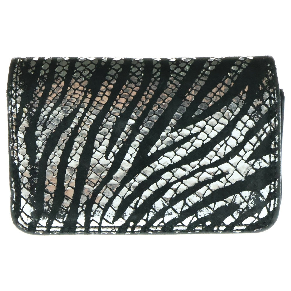 CHROME HEARTS(クロムハーツ) CARD CASE ゼブラ スクロールラベル レザーカードケース ブラック/シルバー