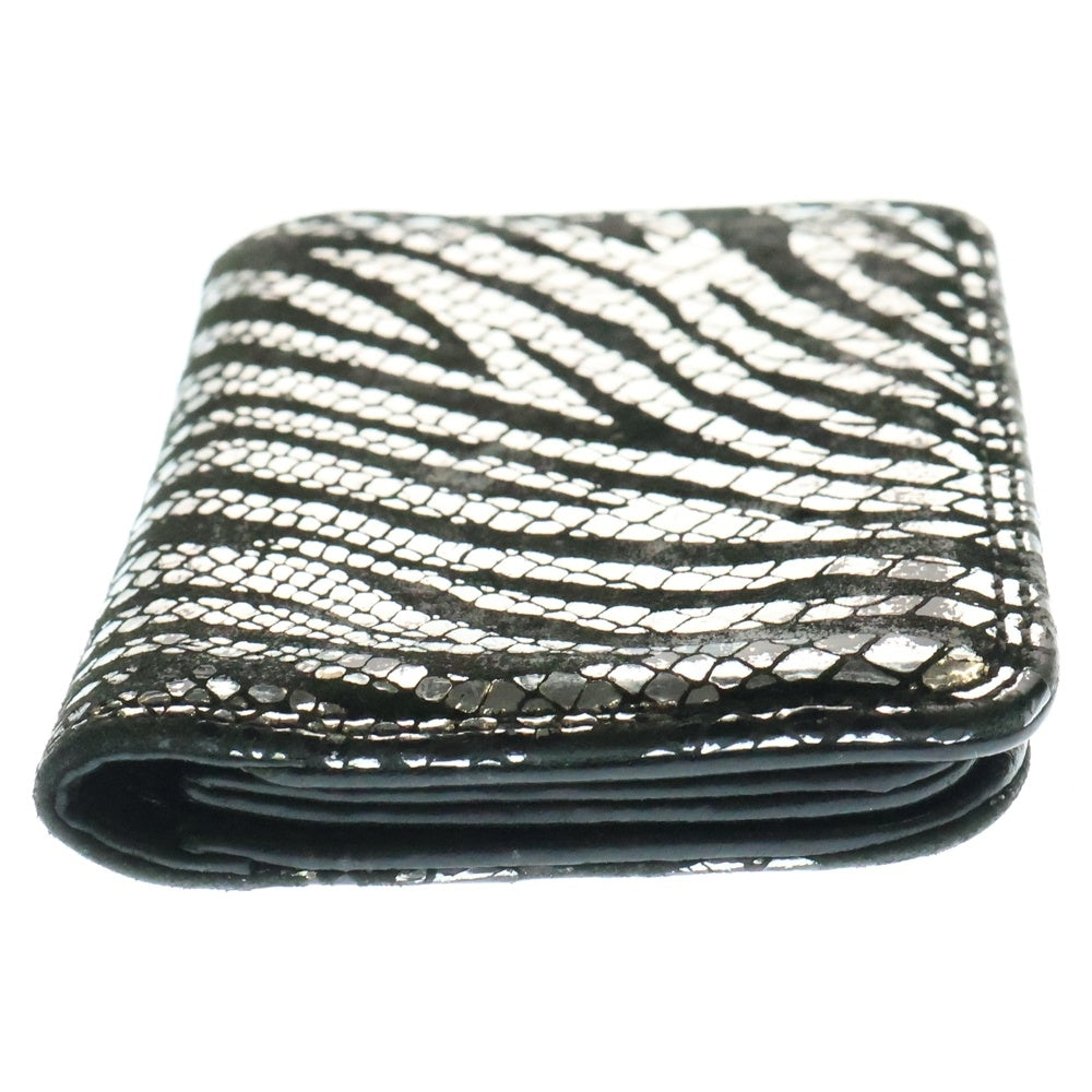 CHROME HEARTS(クロムハーツ) CARD CASE ゼブラ スクロールラベル レザーカードケース ブラック/シルバー