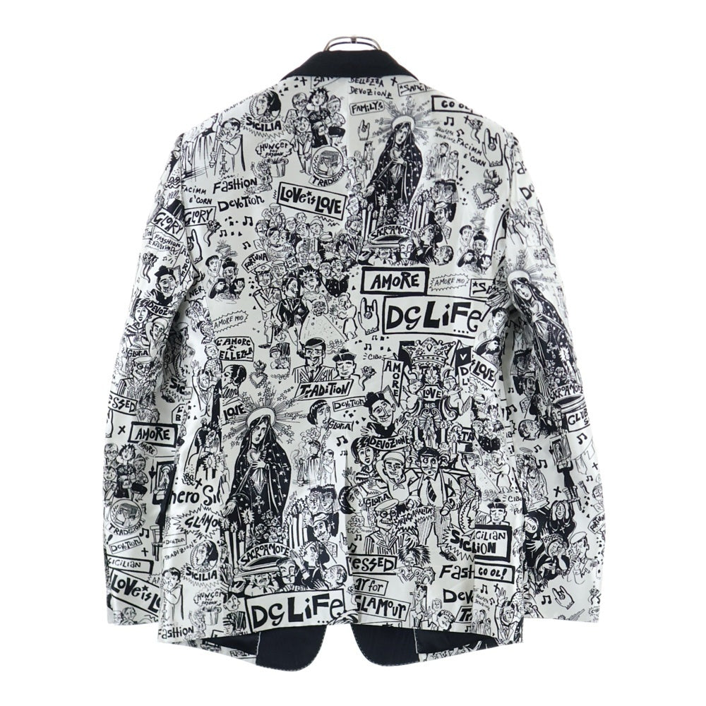 DOLCE & GABBANA(ドルチェアンドガッバーナ) 総柄 シルク ショールカラー タキシードジャケット ブラック/ホワイト G2MD7T/HS12F