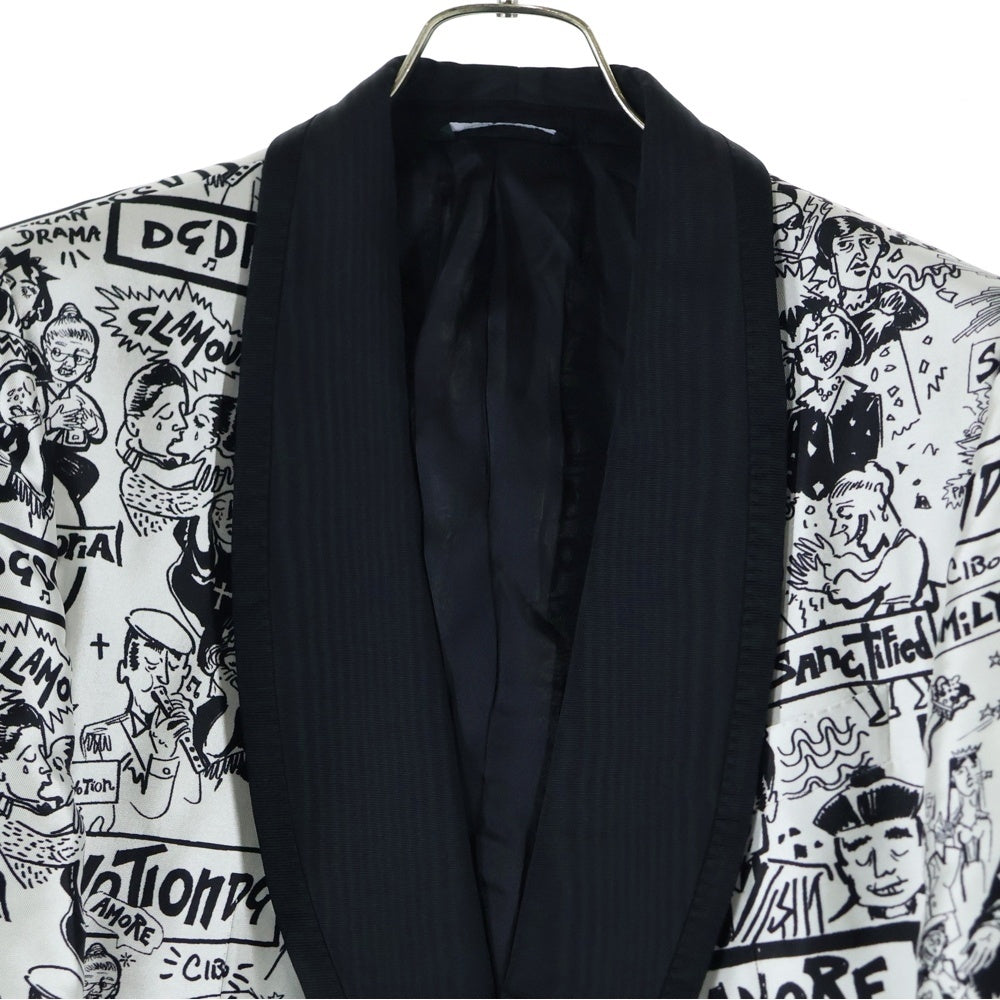 DOLCE & GABBANA(ドルチェアンドガッバーナ) 総柄 シルク ショールカラー タキシードジャケット ブラック/ホワイト G2MD7T/HS12F