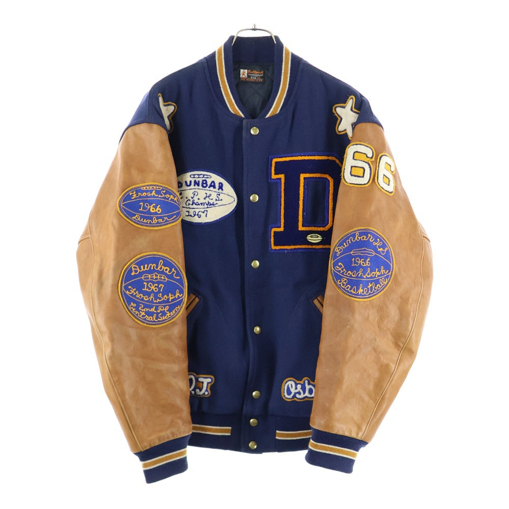 THE REAL McCOY'S(ザリアルマッコイ) ウールレザー切替 パッチ バーシティジャケット スタジャン ネイビー/ブラウン MJ22123