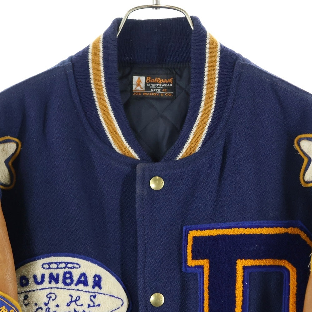 THE REAL McCOY'S(ザリアルマッコイ) ウールレザー切替 パッチ バーシティジャケット スタジャン ネイビー/ブラウン MJ22123