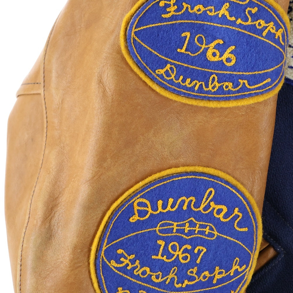 THE REAL McCOY'S(ザリアルマッコイ) ウールレザー切替 パッチ バーシティジャケット スタジャン ネイビー/ブラウン MJ22123