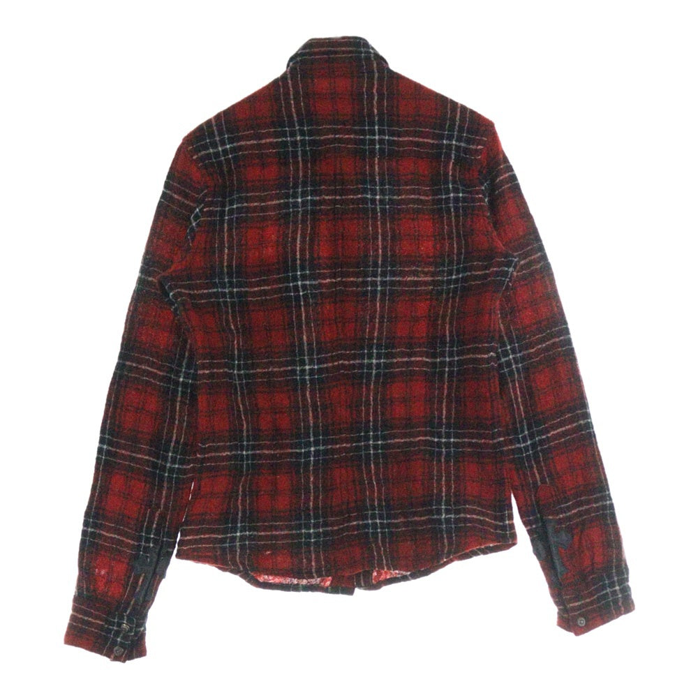 CHROME HEARTS(クロムハーツ) フローラルクロスボタン 袖クロスパッチ ガーゼ チェック 長袖シャツ レッド JVPタグ
