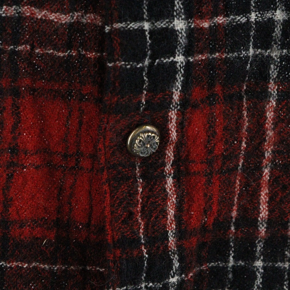 CHROME HEARTS(クロムハーツ) フローラルクロスボタン 袖クロスパッチ ガーゼ チェック 長袖シャツ レッド JVPタグ