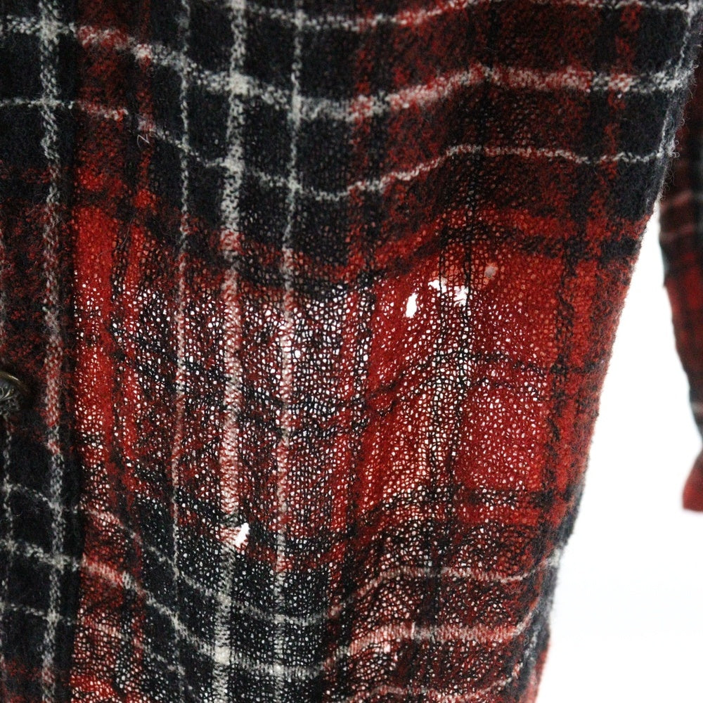 CHROME HEARTS(クロムハーツ) フローラルクロスボタン 袖クロスパッチ ガーゼ チェック 長袖シャツ レッド JVPタグ