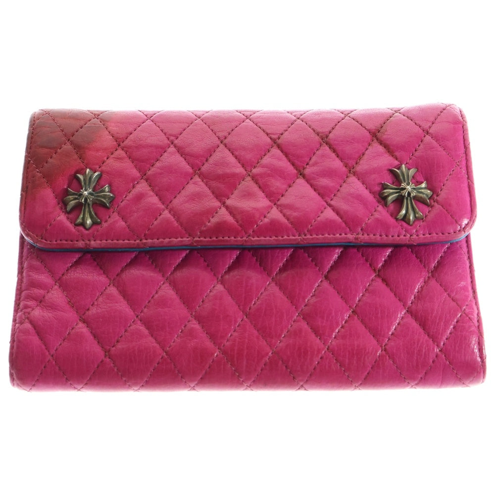 CHROME HEARTS(クロムハーツ) WAVE4 QLT 3SNP #4 ウェーブ キルティング レザー ロングウォレット 長財布 ピンク